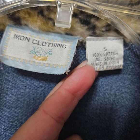 Faux Leopard Ikon Clothing Jean Jacket Women's Small Fur Collar Cuffs Buttons - Picture 2 of 10